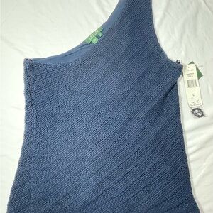 LAUREN Ralph Lauren One Shoulder Knit Top Navy Blue Size Large - NWT